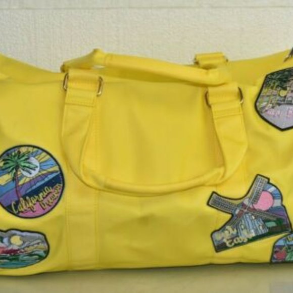 NEW STONEY CLOVER LARGE DUFFLE BAG Yellow 5 Destination Patch Aspen Palm Beach - Picture 2 of 7